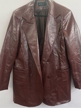 Ruff Hewn Croc-Embossed Faux Leather Blazer in Deep Brown